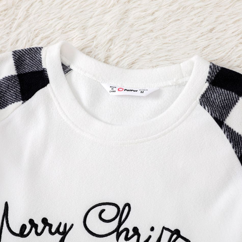 Christmas Family Matching Deer & Letter Embroidered Plaid Raglan-sleeve Thickened Polar Fleece Pajamas Sets (Flame Resistant) BlackandWhite big image 3
