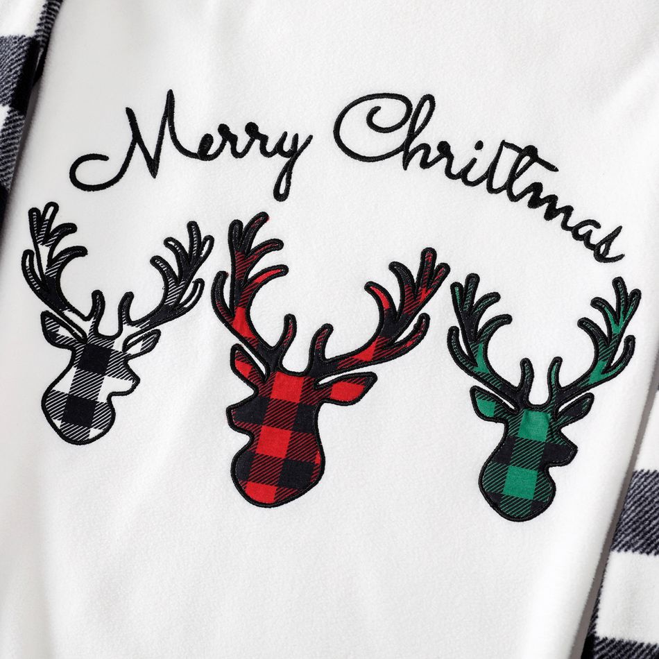 Christmas Family Matching Deer & Letter Embroidered Plaid Raglan-sleeve Thickened Polar Fleece Pajamas Sets (Flame Resistant) BlackandWhite big image 8