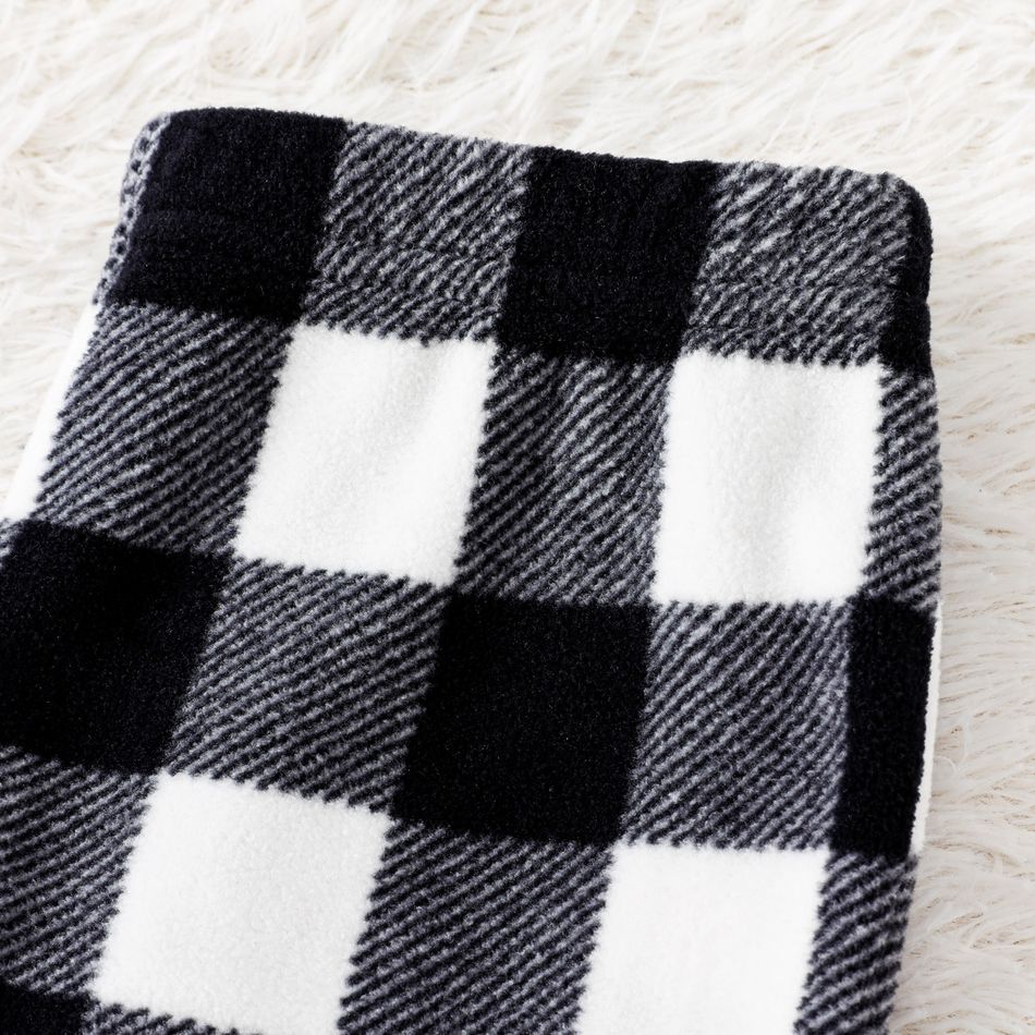Christmas Family Matching Deer & Letter Embroidered Plaid Raglan-sleeve Thickened Polar Fleece Pajamas Sets (Flame Resistant) BlackandWhite big image 5