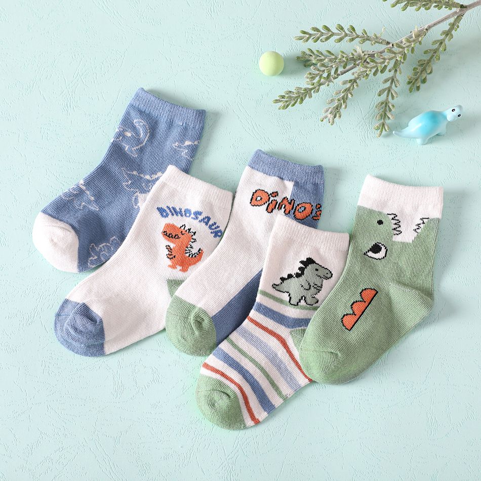 5-pairs Toddler Cartoon Dinosaur Pattern Socks Set Green big image 1