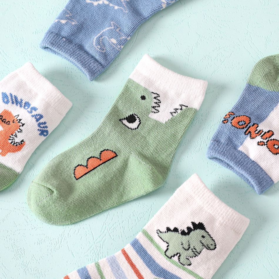 5-pairs Toddler Cartoon Dinosaur Pattern Socks Set Green big image 5