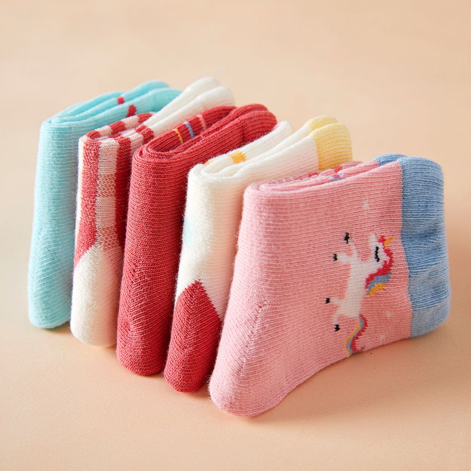 5-pairs Baby / Toddler Unicorn Print Socks Set Multi-color big image 3
