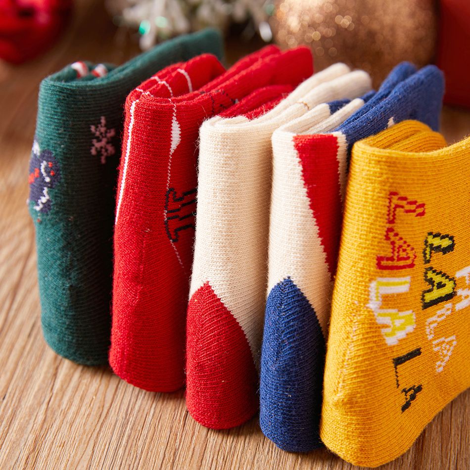 5-pairs Baby / Toddler Christmas Breathable Cozy Socks Red big image 2