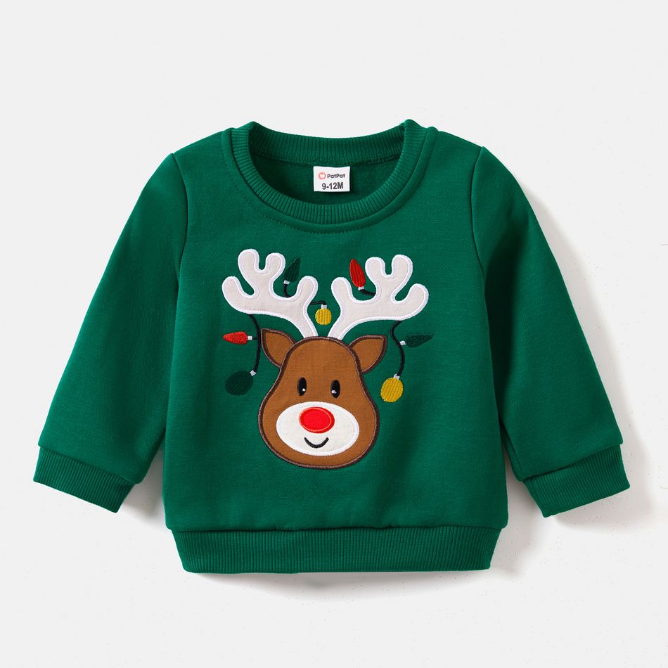 Christmas Deer Embroidered Long-sleeve Family Matching Sweatshirts Green big image 10