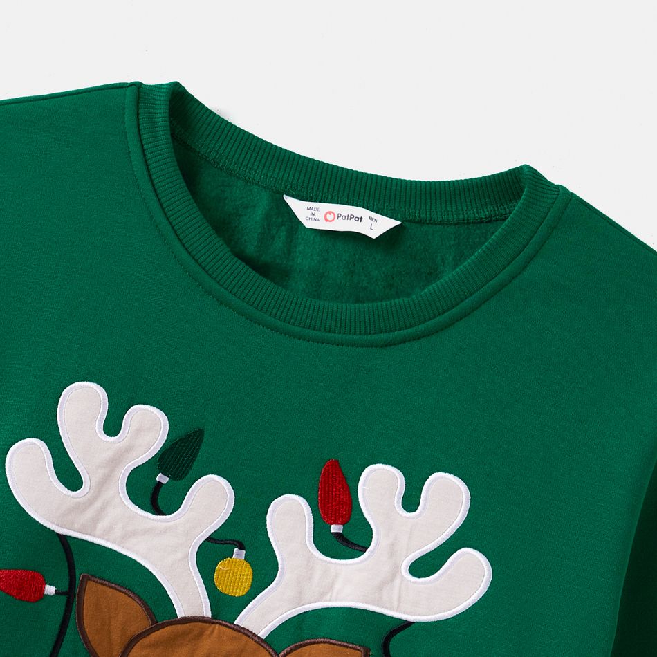 Christmas Deer Embroidered Long-sleeve Family Matching Sweatshirts Green big image 3