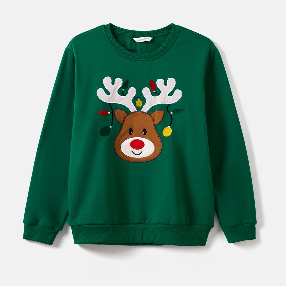 Christmas Deer Embroidered Long-sleeve Family Matching Sweatshirts Green big image 2