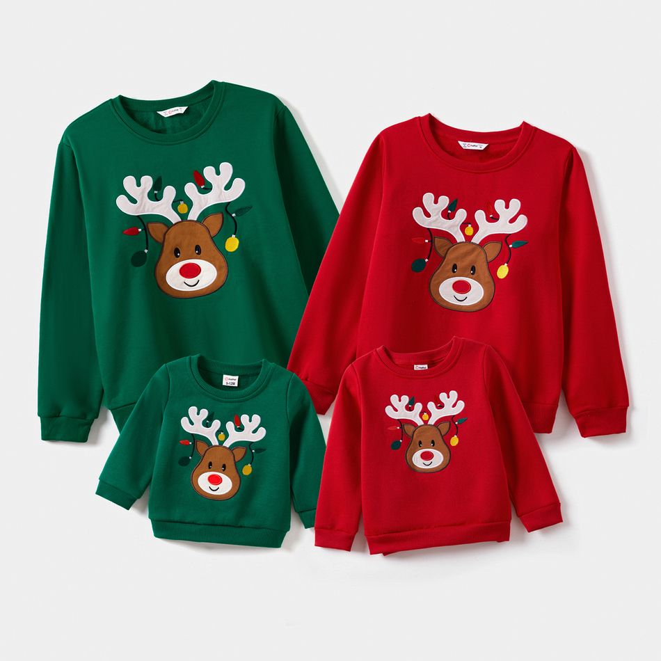 Christmas Deer Embroidered Long-sleeve Family Matching Sweatshirts Green big image 1