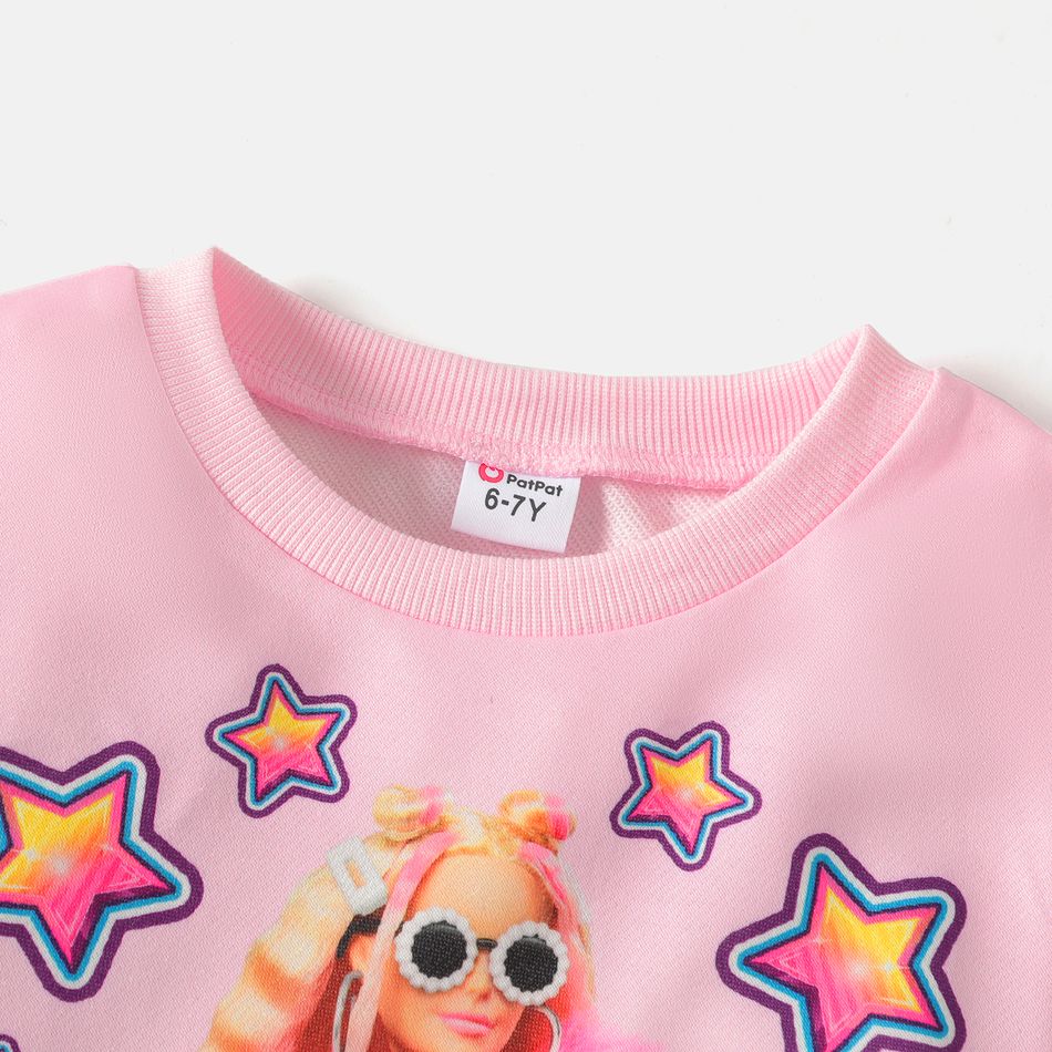 Barbie 2pcs Kid Girl Character Star Print Pink Sweatshirt and Colorblock Leggings Set Pink big image 4