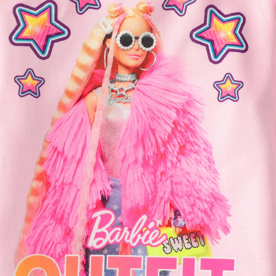 Barbie 2pcs Kid Girl Character Star Print Pink Sweatshirt and Colorblock Leggings Set Pink big image 3