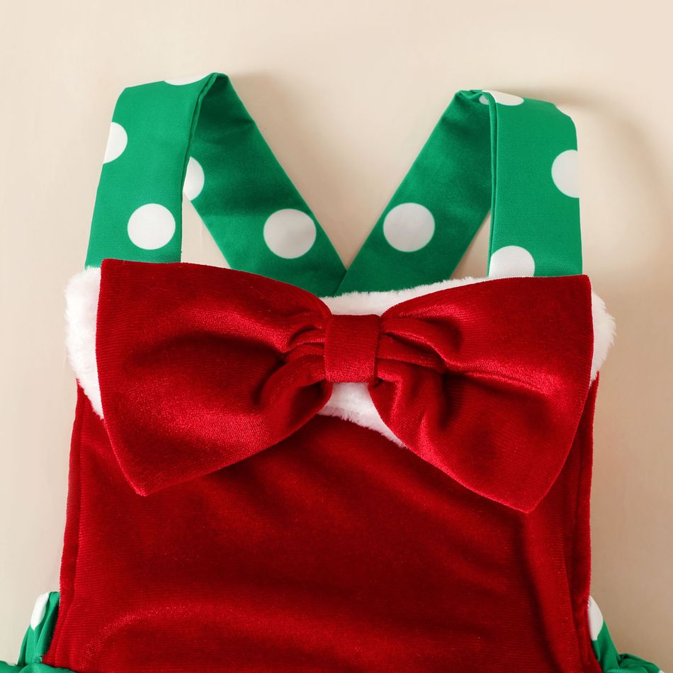 عيد الميلاد 2 قطعة طفلة المخملية القوس الجبهة تقسم البولكا نقطة اللباس العام مع مجموعة عقال أخضر big image 3