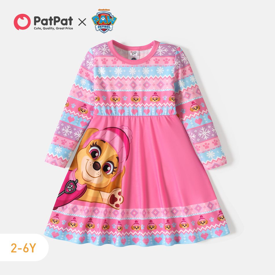 PAW Patrol Toddler Girl Christmas Allover Print Long-sleeve Dress Pink big image 1