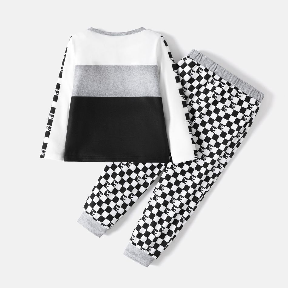 Hot Wheels 2pcs Toddler Boy Colorblock Long-sleeve Tee and Plaid Pants Set Black/White big image 2
