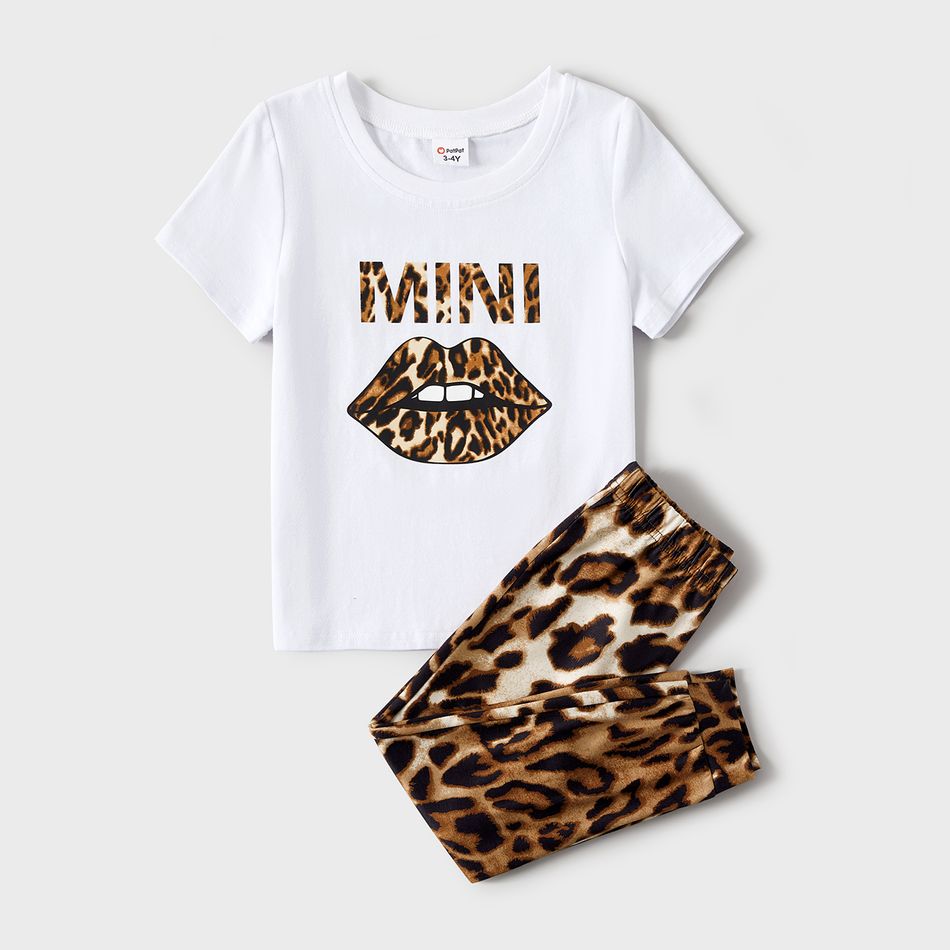 Mommy and Me Cotton Short-sleeve Lips & Letter Print T-shirts and Leopard Pants Sets ColorBlock big image 7
