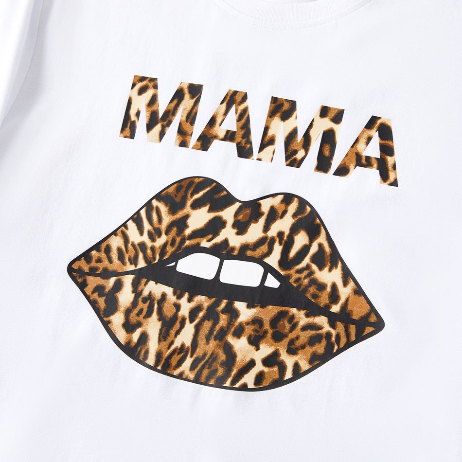 Mommy and Me Cotton Short-sleeve Lips & Letter Print T-shirts and Leopard Pants Sets ColorBlock big image 5