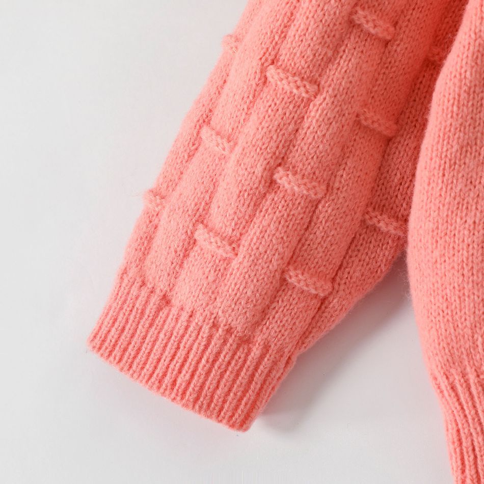 Baby Girl Graphic Embroidered Pink Knitted Hooded Long-sleeve Pullover Pink big image 4