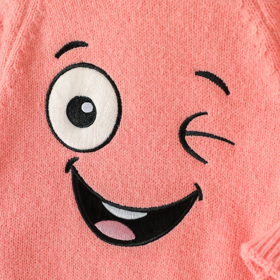Baby Girl Graphic Embroidered Pink Knitted Hooded Long-sleeve Pullover Pink