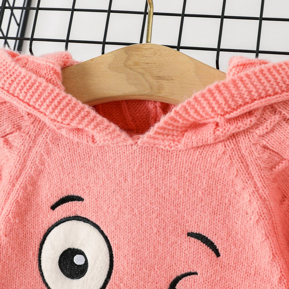 Baby Girl Graphic Embroidered Pink Knitted Hooded Long-sleeve Pullover Pink big image 3