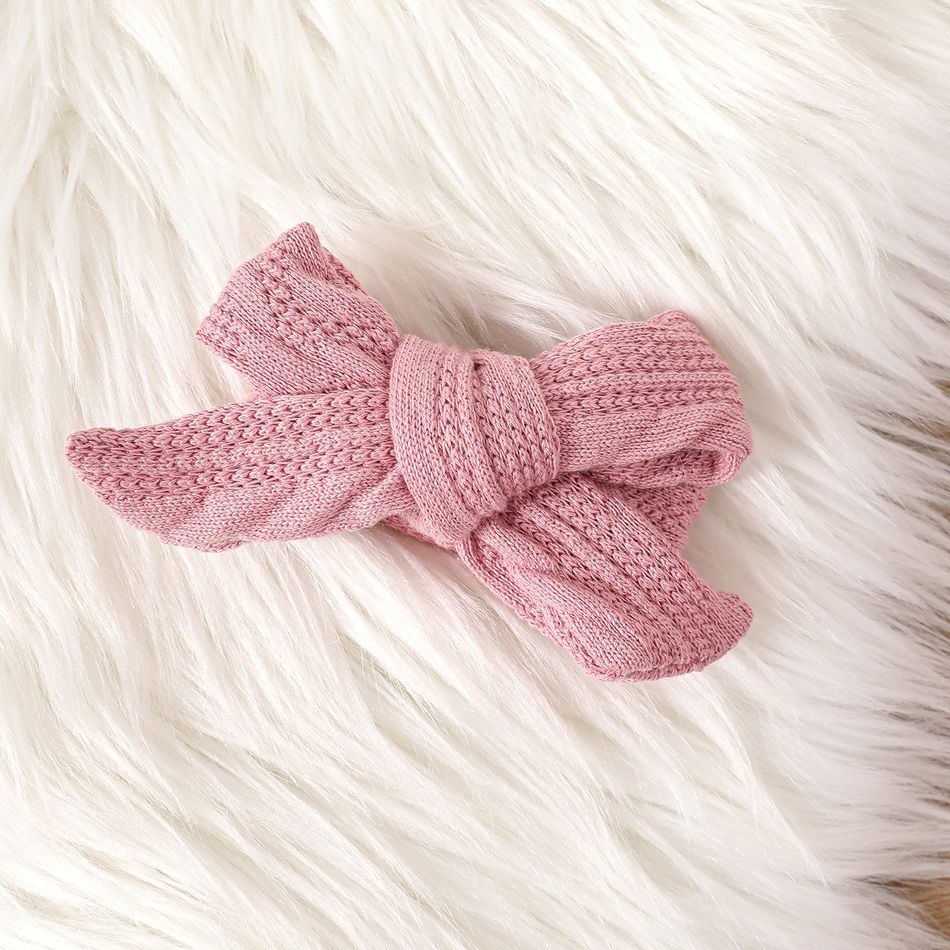 2pcs Baby Girl Solid Turtleneck Long-sleeve Knitted Sweater Dress with Headband Set Pink big image 6
