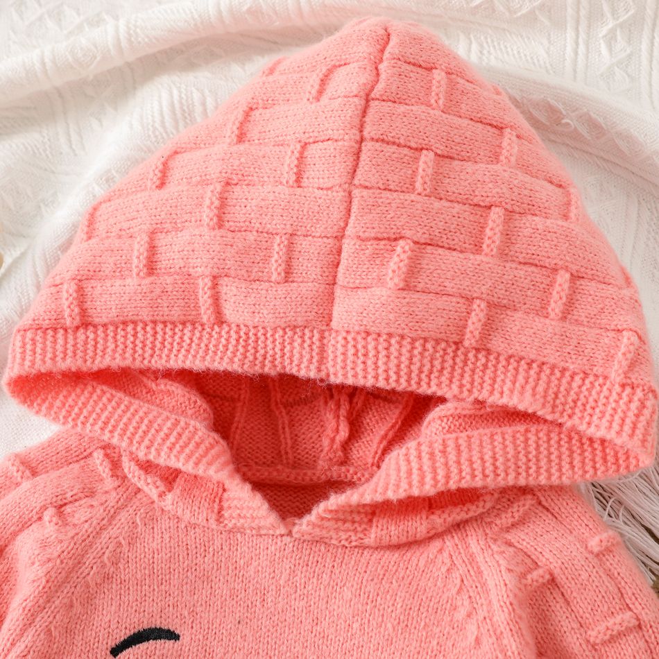 Baby Girl Graphic Embroidered Pink Knitted Hooded Long-sleeve Pullover Pink
