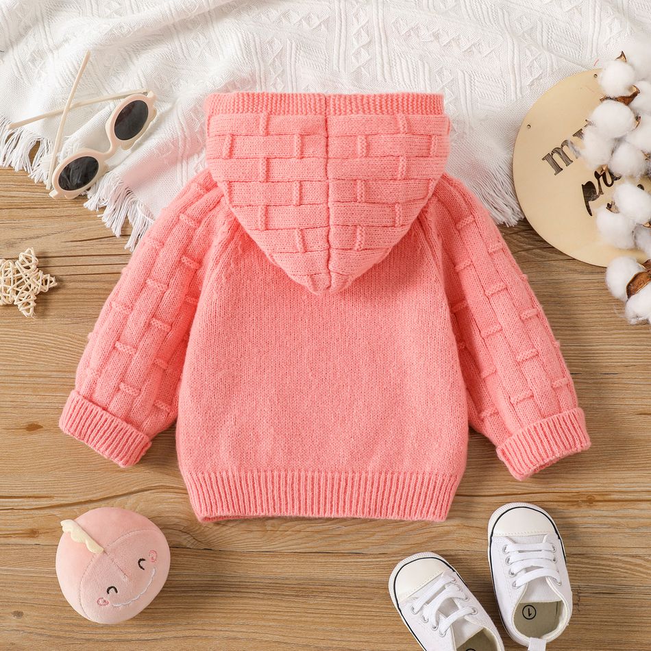Baby Girl Graphic Embroidered Pink Knitted Hooded Long-sleeve Pullover Pink big image 2