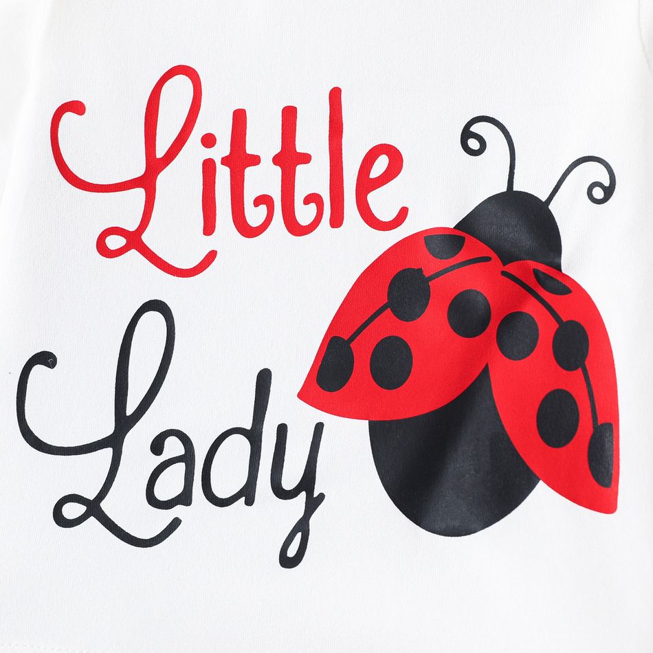 2pcs Baby Girl Letter & Ladybug Print Long-sleeve Tee and Tank Jumpsuit Set REDWHITE big image 3