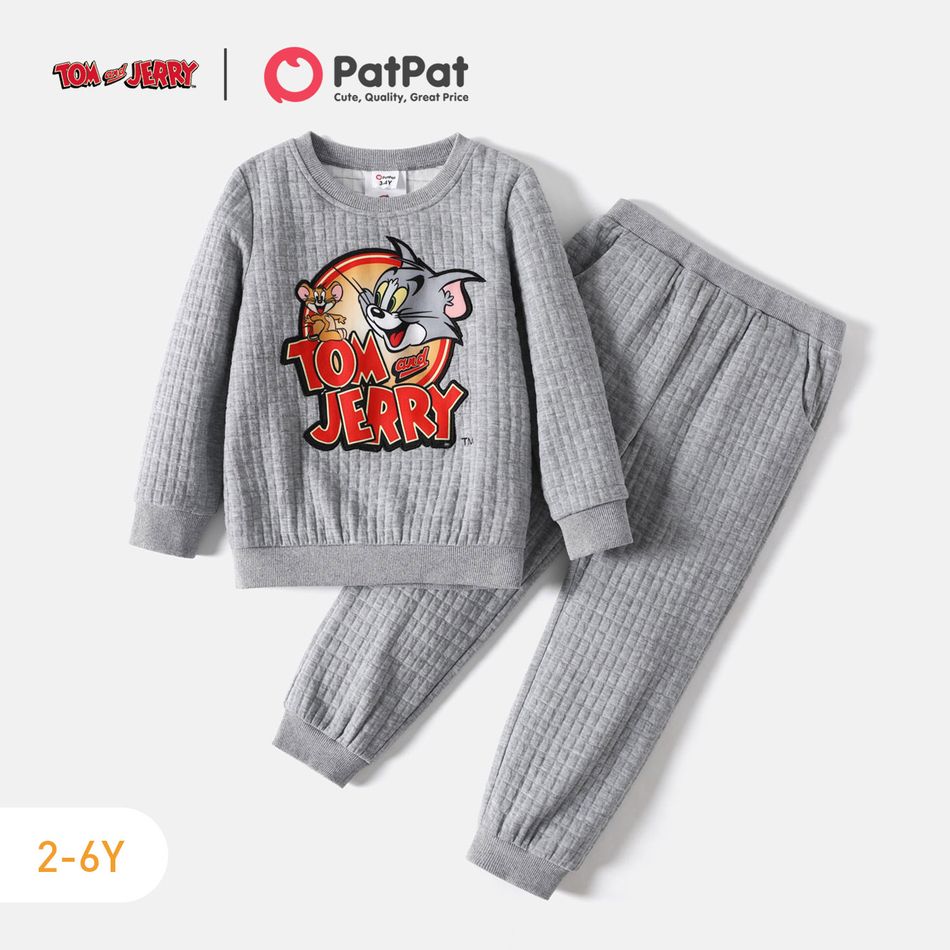 Tom and Jerry 2pcs Toddler Girl/Boy Textured Sweatshirt and Elasticized Pants Set Grey