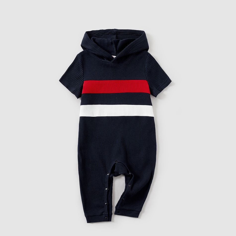 Family Matching Colorblock Ribbed Hooded Bodycon Dresses and Short-sleeve T-shirts Sets Color block big image 13