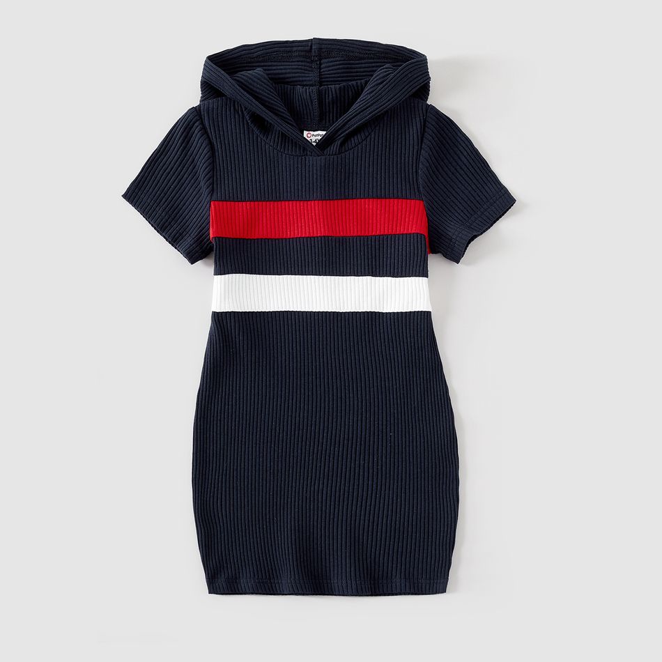 Family Matching Colorblock Ribbed Hooded Bodycon Dresses and Short-sleeve T-shirts Sets Color block big image 6