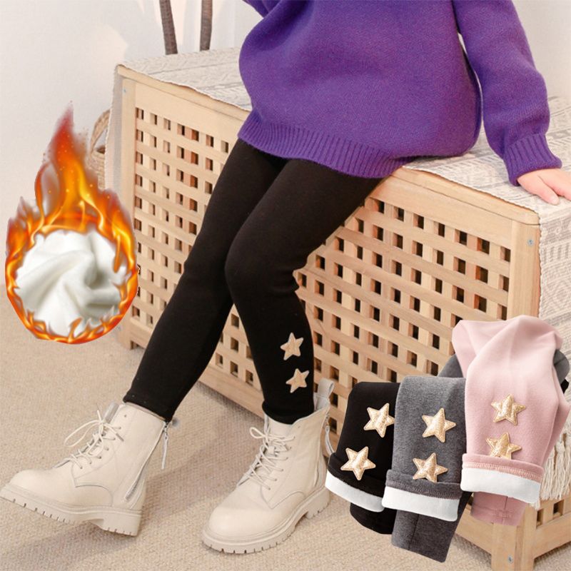 legging elástica bordada com estrelas de glitter para menina Preto big image 2