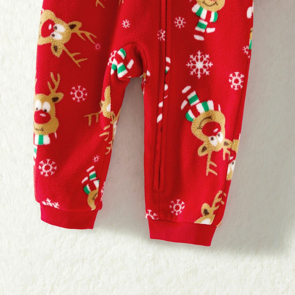 Christmas Family Matching Allover Deer Print 3D Antler Hooded Long-sleeve Red Thickened Polar Fleece Onesies Pajamas (Flame Resistant) Red-2 big image 14
