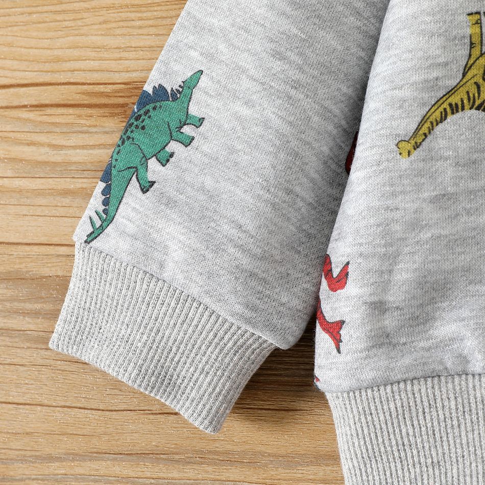 2pcs Baby Boy Allover Dinosaur Print Grey Long-sleeve Hoodie and Sweatpants Set Grey big image 4