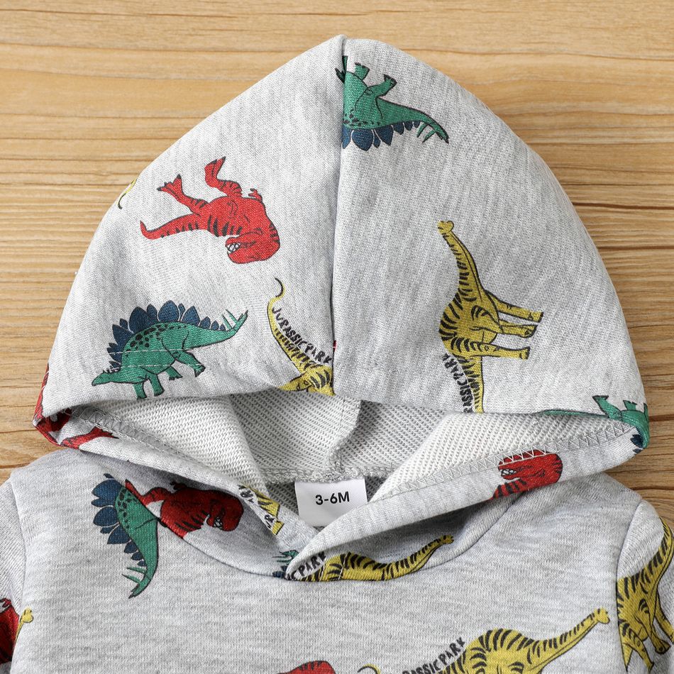 2pcs Baby Boy Allover Dinosaur Print Grey Long-sleeve Hoodie and Sweatpants Set Grey big image 3