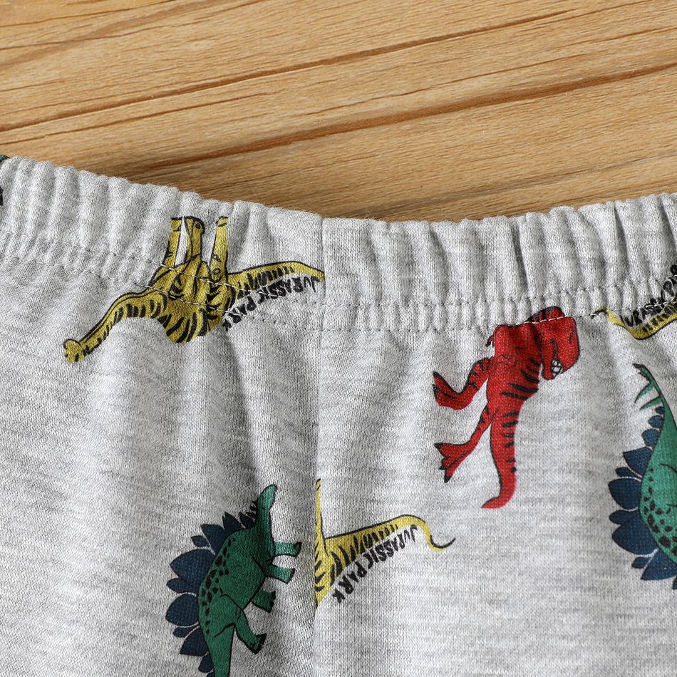 2pcs Baby Boy Allover Dinosaur Print Grey Long-sleeve Hoodie and Sweatpants Set Grey big image 5