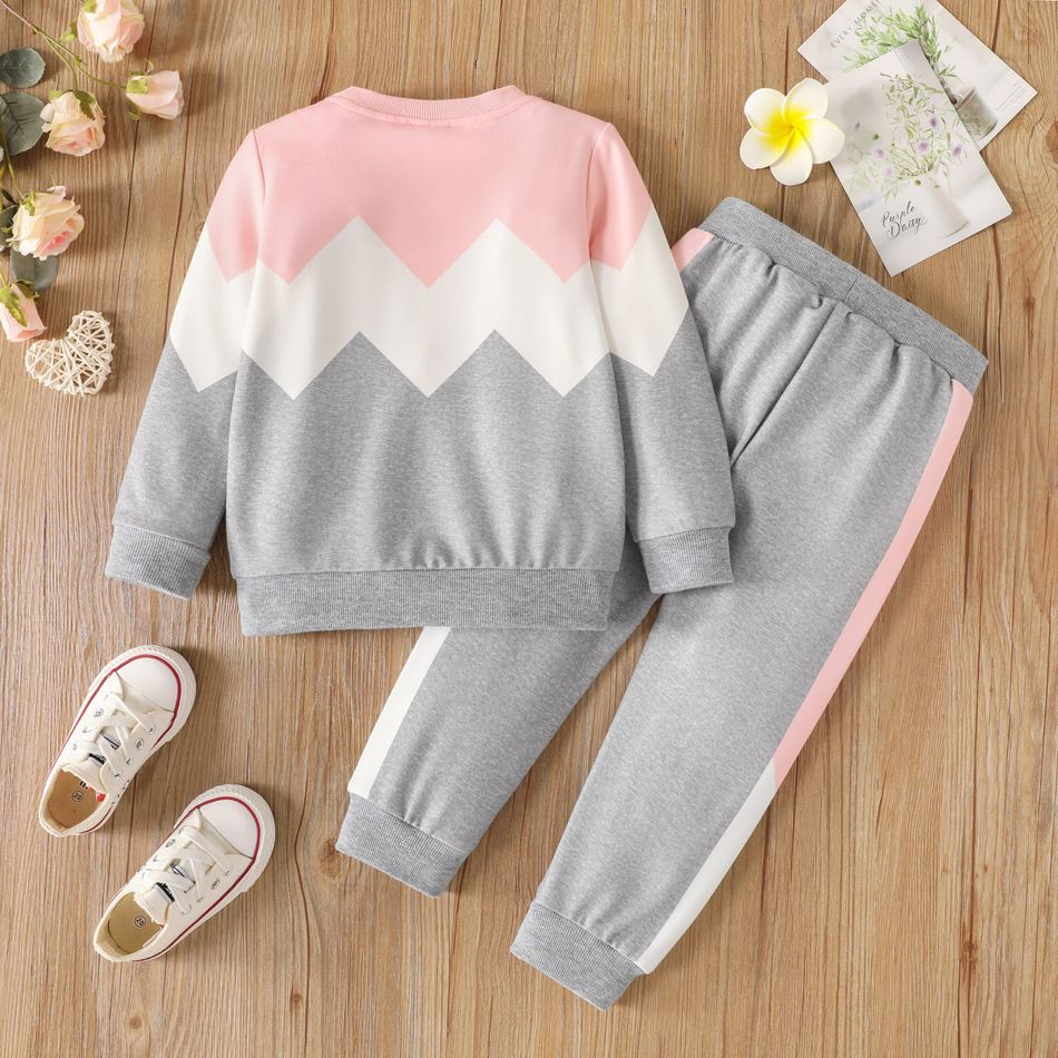 2pcs Toddler Girl Trendy Colorblock Sweatshirt and Elasticized Pants Set Pink big image 2
