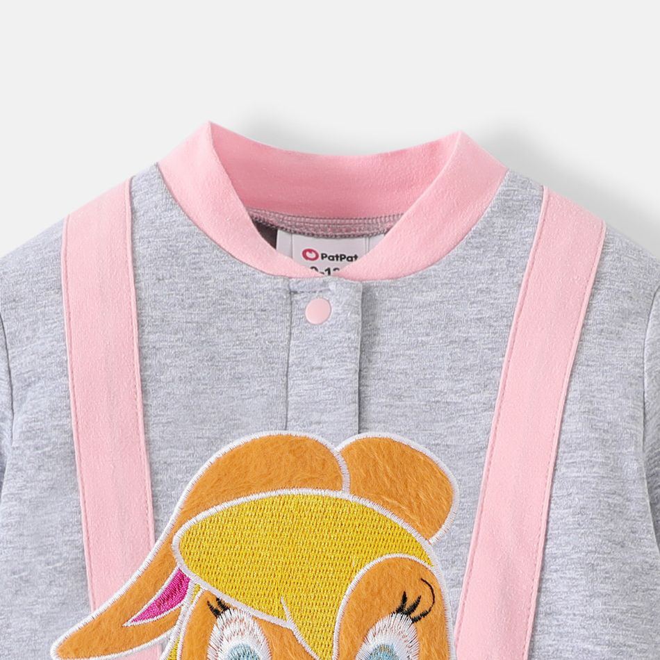 Looney Tunes Baby Boy/Girl 95% Cotton Long-sleeve Faux-two Animal Embroidered Jumpsuit Light Pink big image 5