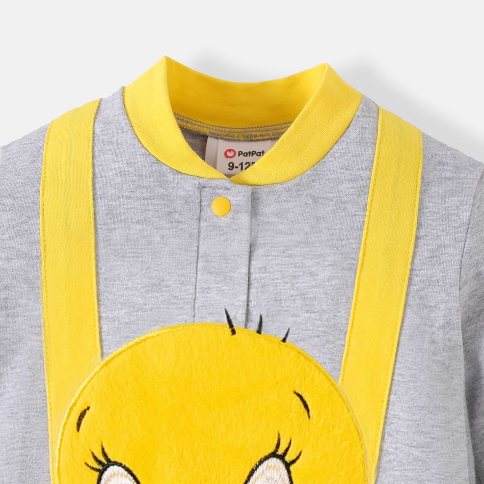 Looney Tunes Baby Boy/Girl 95% Cotton Long-sleeve Faux-two Animal Embroidered Jumpsuit Pale Yellow big image 5