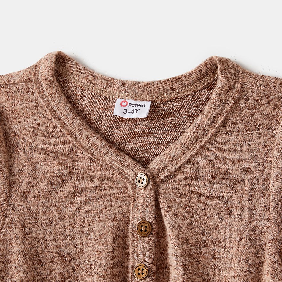 Family Matching Knitted Spliced Plaid Dresses and Short-sleeve Button Front Polo Shirts Sets Brown big image 10
