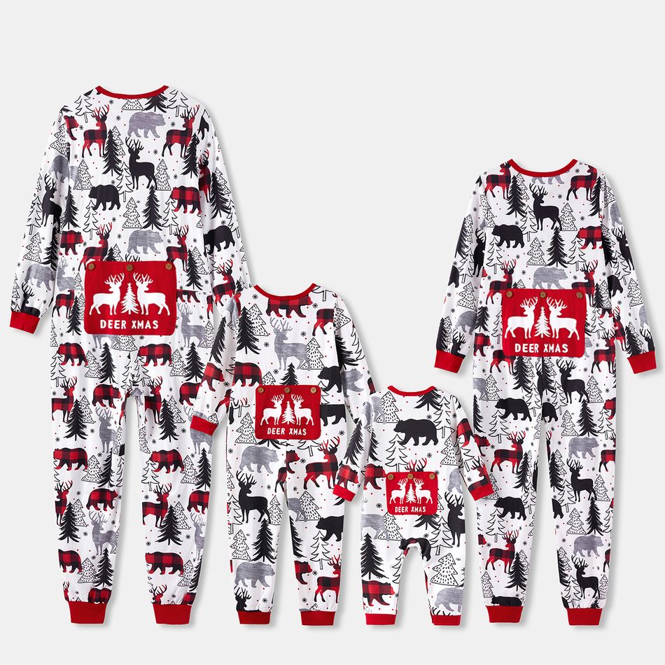 Christmas Family Matching Allover Print Long-sleeve Zipper Onesies Pajamas (Flame Resistant) REDWHITE big image 1