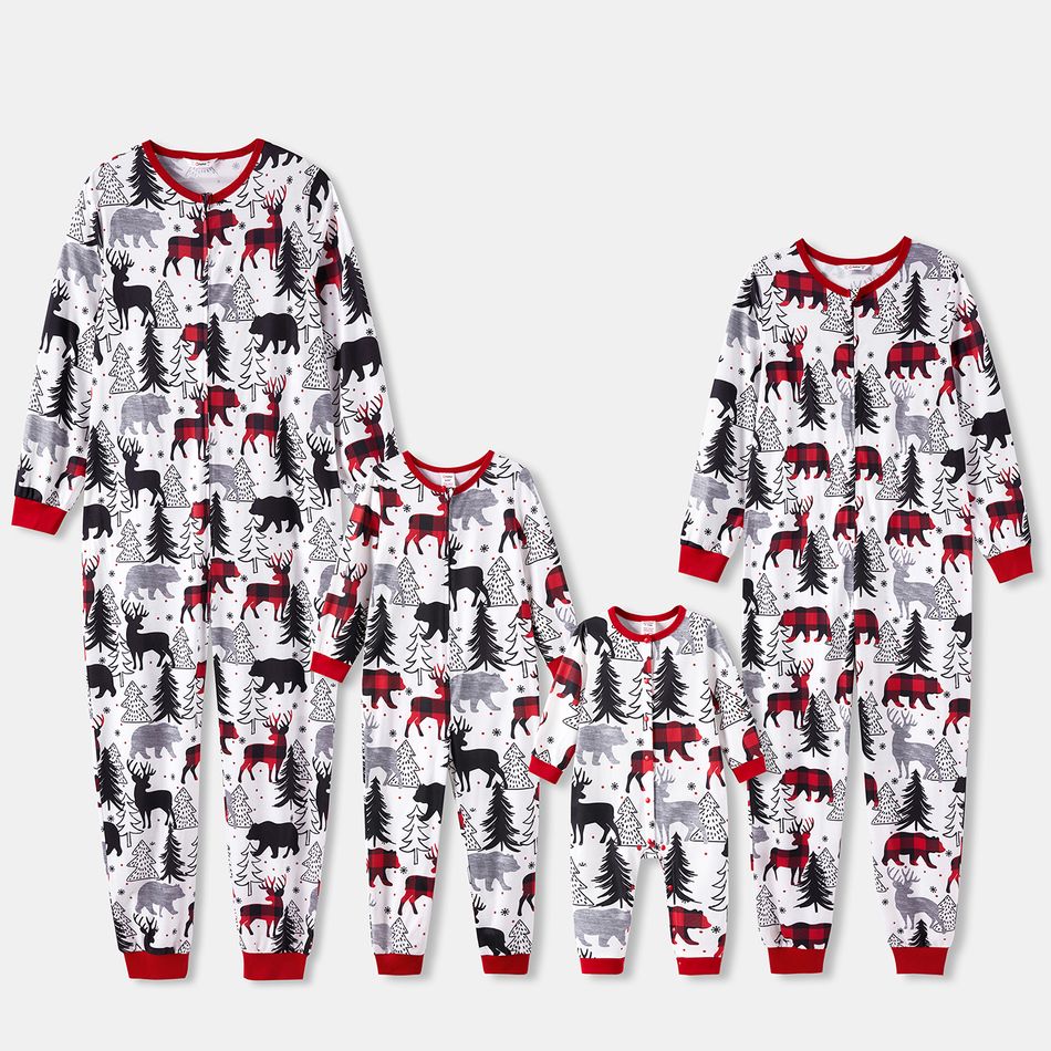 Christmas Family Matching Allover Print Long-sleeve Zipper Onesies Pajamas (Flame Resistant) REDWHITE big image 4
