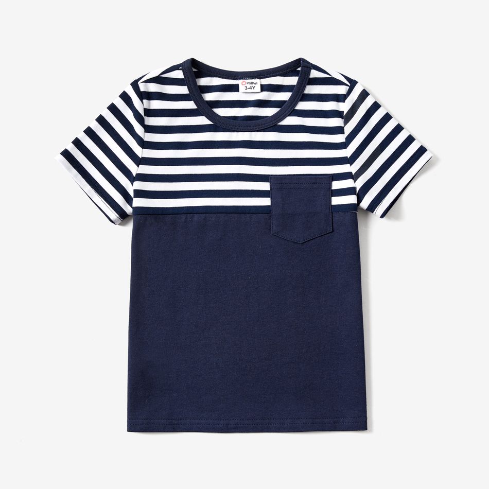 Family Matching 95% Cotton Short-sleeve Striped Spliced Ruched Bodycon Dresses and T-shirts Sets Tibetanbluewhite big image 9