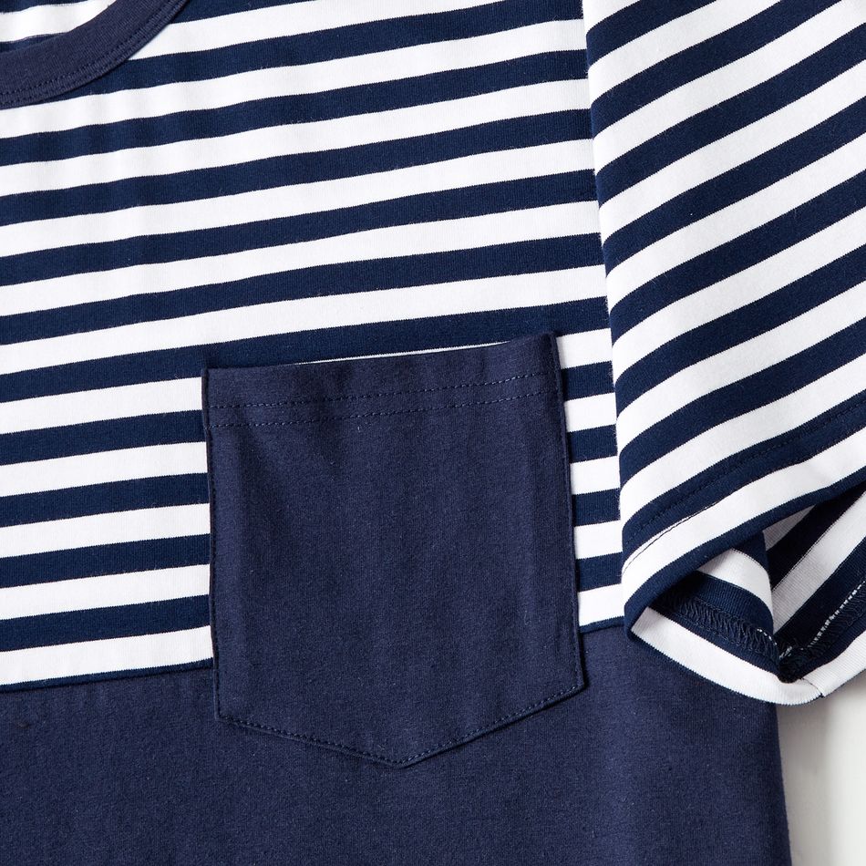 Family Matching 95% Cotton Short-sleeve Striped Spliced Ruched Bodycon Dresses and T-shirts Sets Tibetanbluewhite big image 8