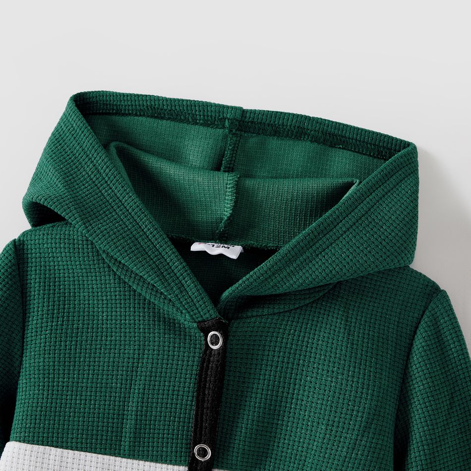 Family Matching Ribbed Striped Spliced Belted Dresses and Long-sleeve Colorblock Waffle Hoodies Sets blackishgreen big image 13