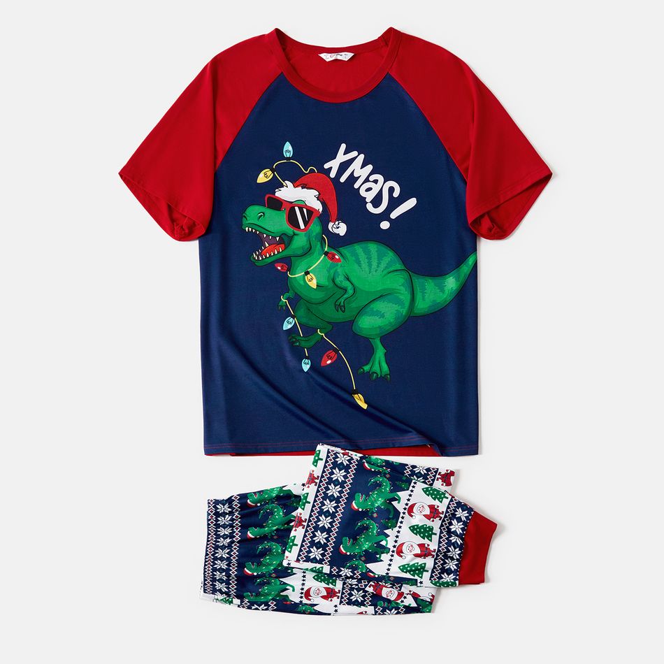 Christmas Family Matching Dinosaur Graphic Raglan-sleeve Allover Print Pajamas Sets (Flame Resistant) DeepSapphireBlue big image 6