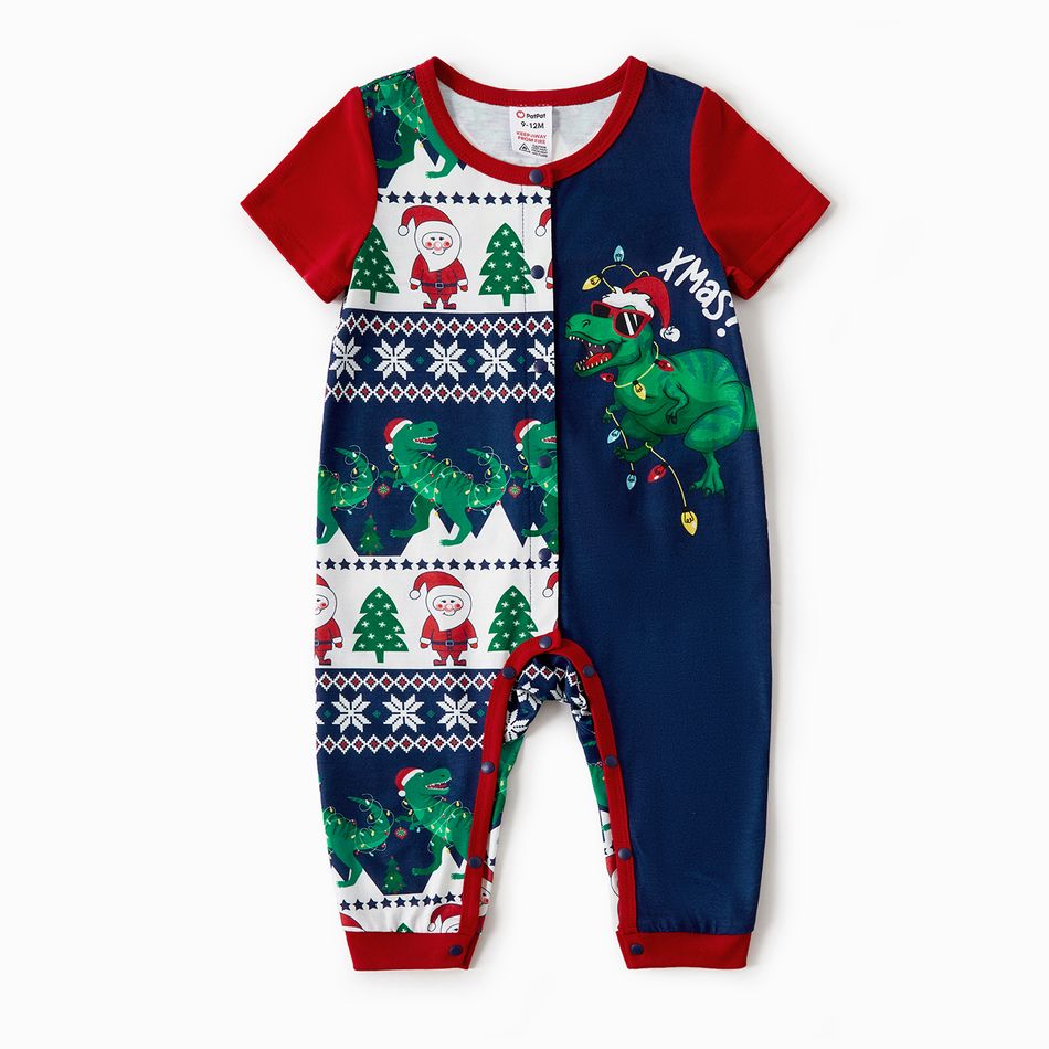 Christmas Family Matching Dinosaur Graphic Raglan-sleeve Allover Print Pajamas Sets (Flame Resistant) DeepSapphireBlue big image 8