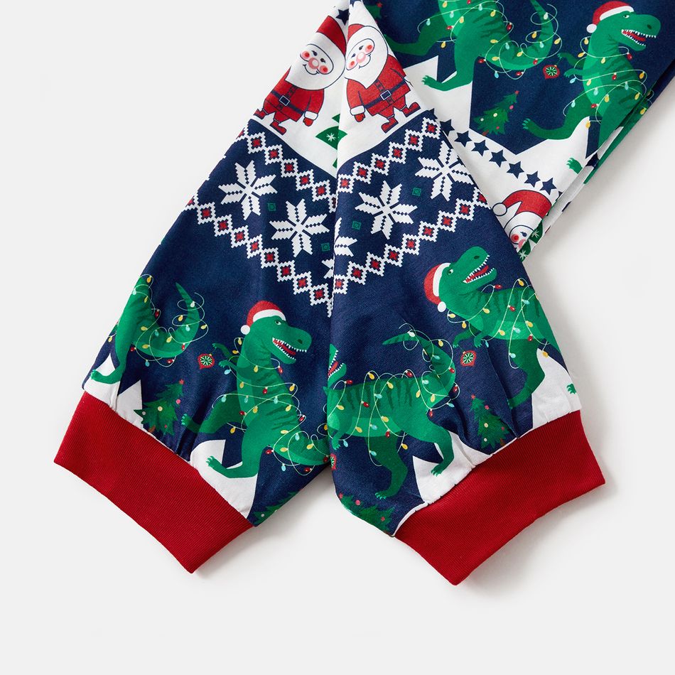 Christmas Family Matching Dinosaur Graphic Raglan-sleeve Allover Print Pajamas Sets (Flame Resistant) DeepSapphireBlue big image 5