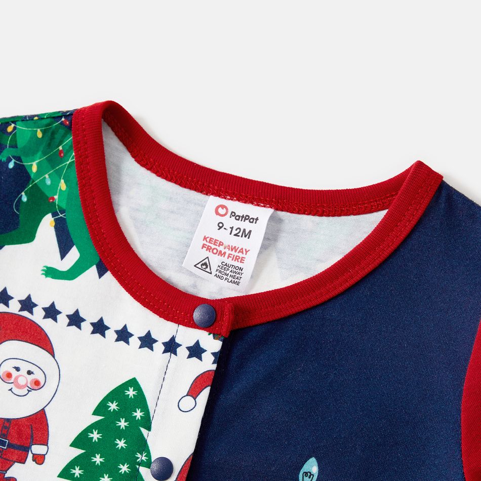 Christmas Family Matching Dinosaur Graphic Raglan-sleeve Allover Print Pajamas Sets (Flame Resistant) DeepSapphireBlue big image 9