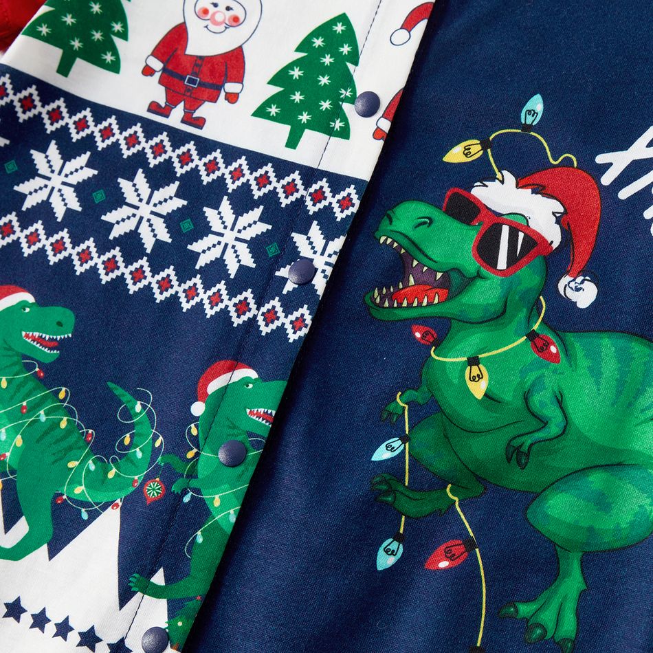 Christmas Family Matching Dinosaur Graphic Raglan-sleeve Allover Print Pajamas Sets (Flame Resistant) DeepSapphireBlue big image 10
