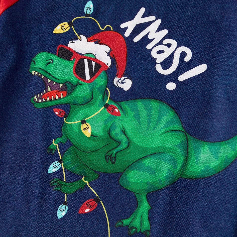 Christmas Family Matching Dinosaur Graphic Raglan-sleeve Allover Print Pajamas Sets (Flame Resistant) DeepSapphireBlue big image 3