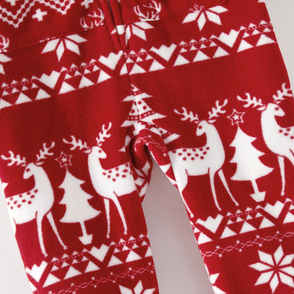 Christmas Family Matching Allover Deer Print 3D Antler Hooded Long-sleeve Red Thickened Polar Fleece Zipper Onesies Pajamas (Flame Resistant) Burgundy big image 12