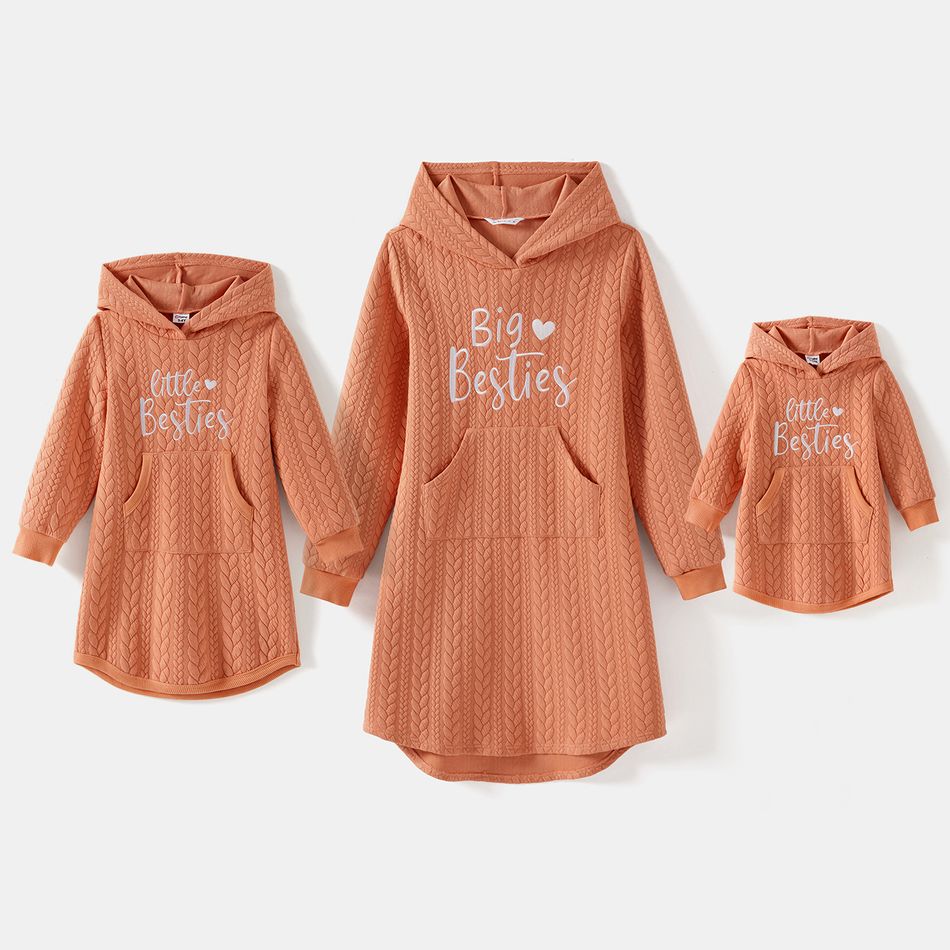 Mommy and Me Letter Embroidered Textured Long-sleeve Hoodie Dresses JF